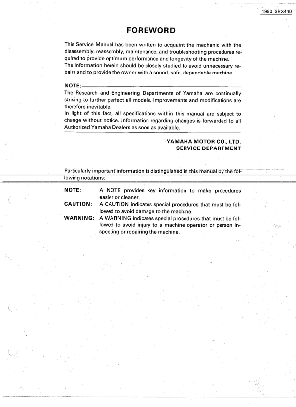 Product picture 1980 Yamaha SRX snowmobile service repair manual 440 340